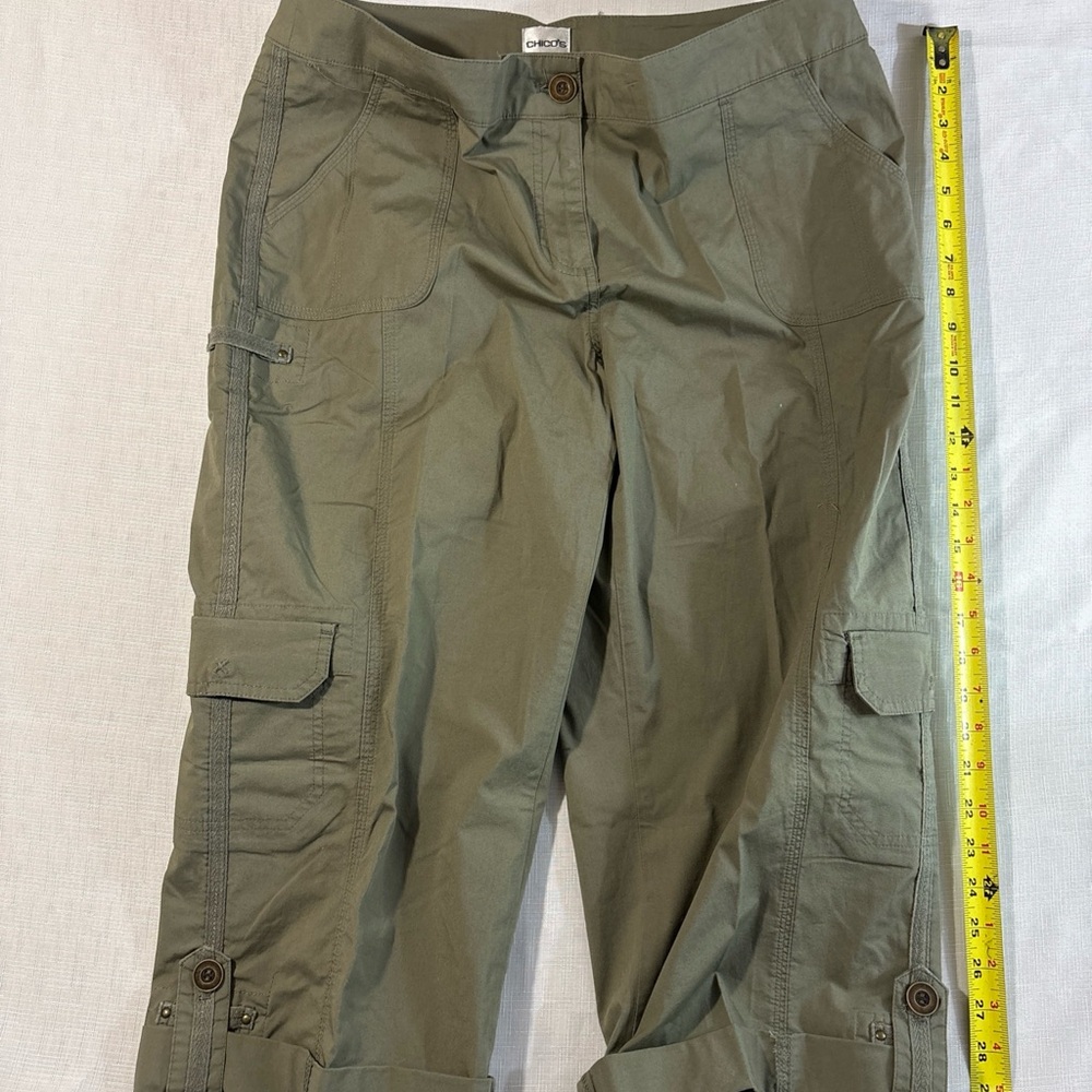 Chico's Sage Green Roll-up Cargo Capris - Picture 2 of 6